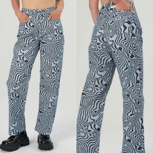 The Ragged Priest Women's Boyfriend Jeans in Light Blue and Black Swirl Print